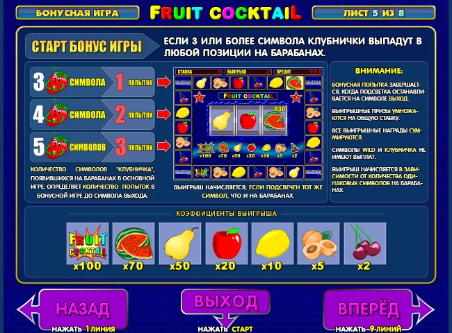 Старт бонус игры в Fruit Cocktail